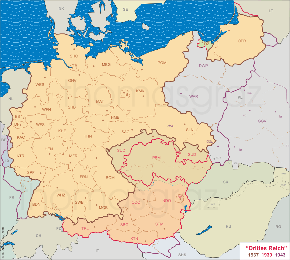 map of Germany (Third Reich) in 1939