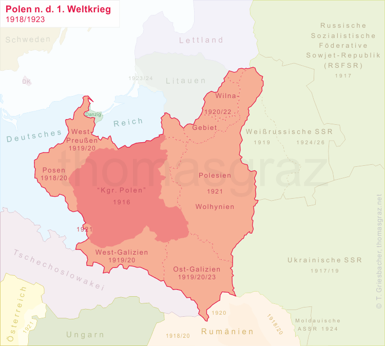 map of Poland 1918/23